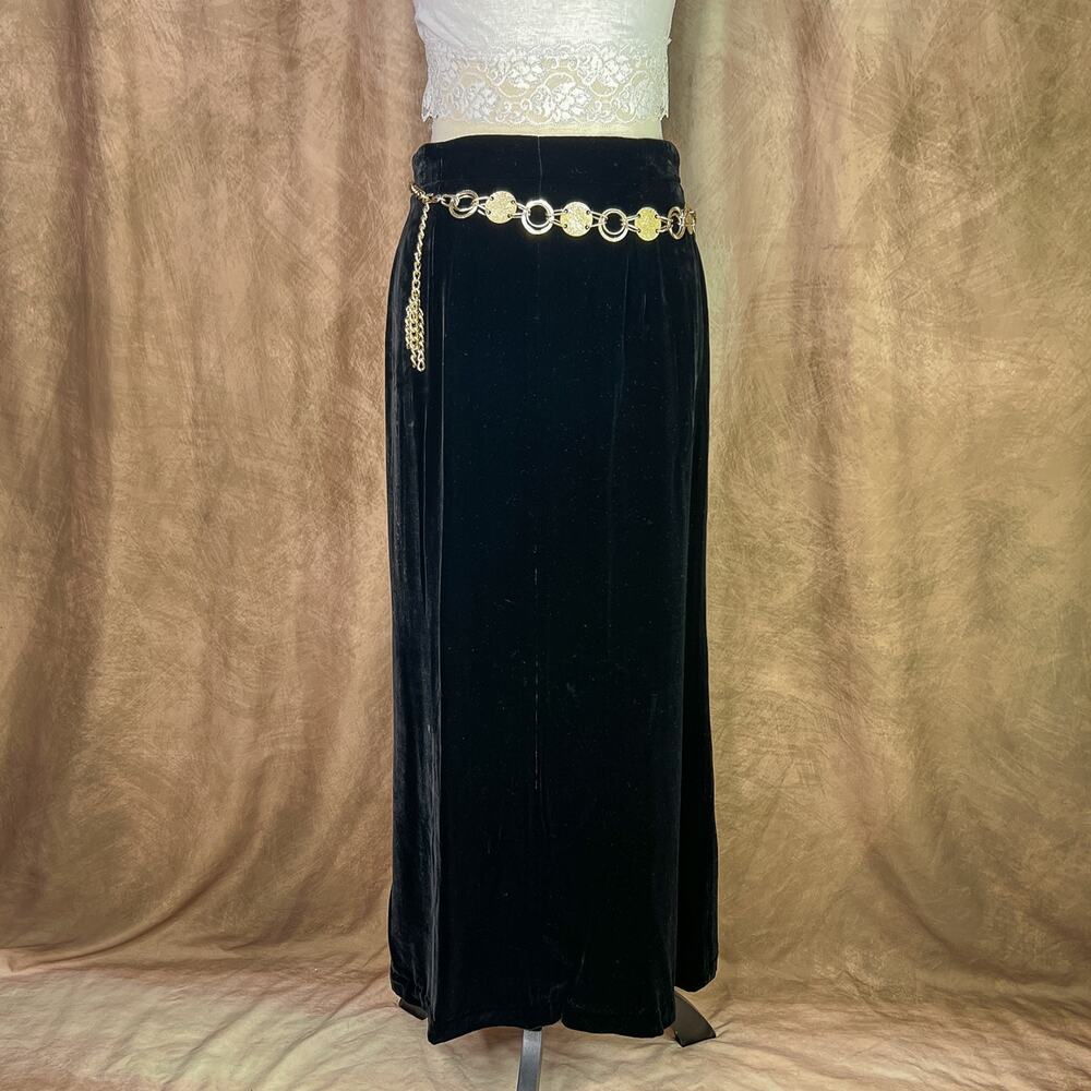 Vintage Velour Maxi Skirt 90s Black A Line Goth Formal Vampy Macabre Whimsigoth